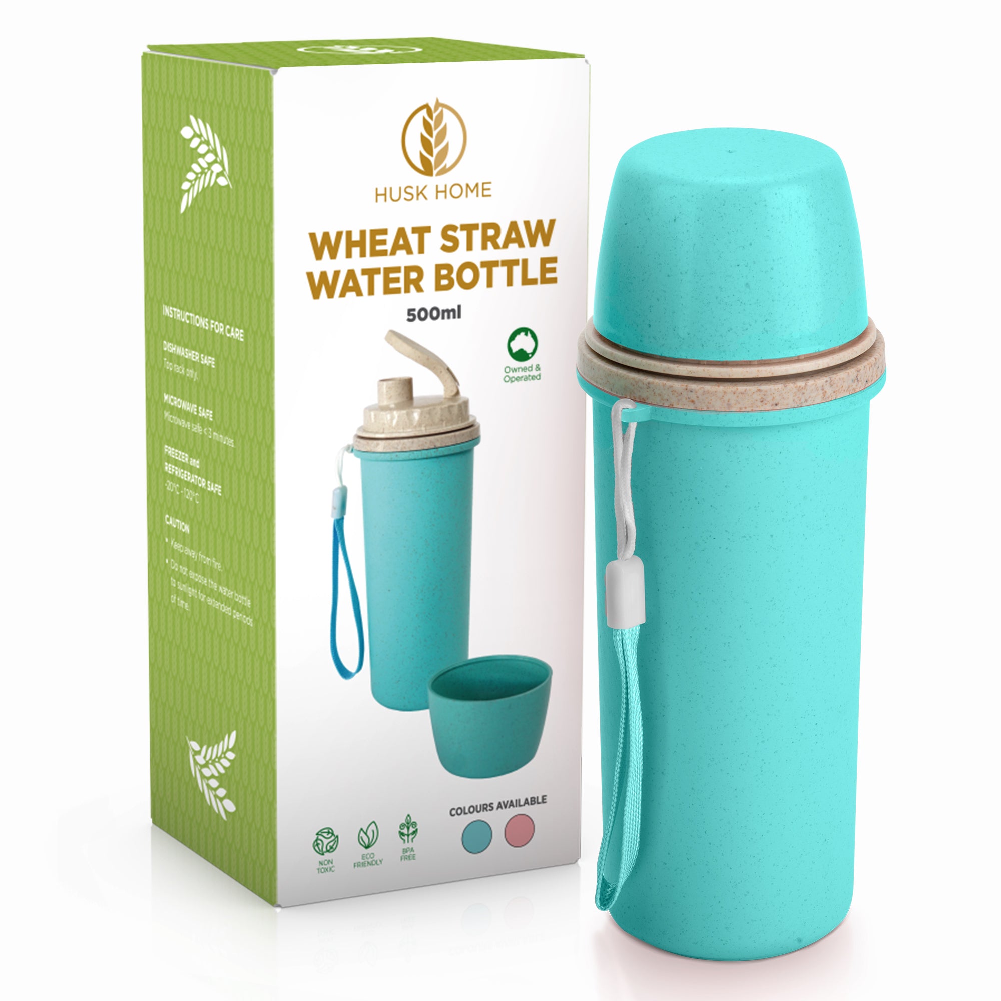 Wheat Straw Water Bottle - Turquoise