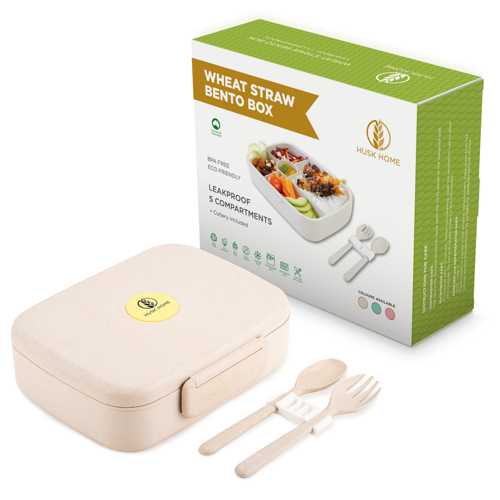 Bento Lunch Box with Cutlery - Beige