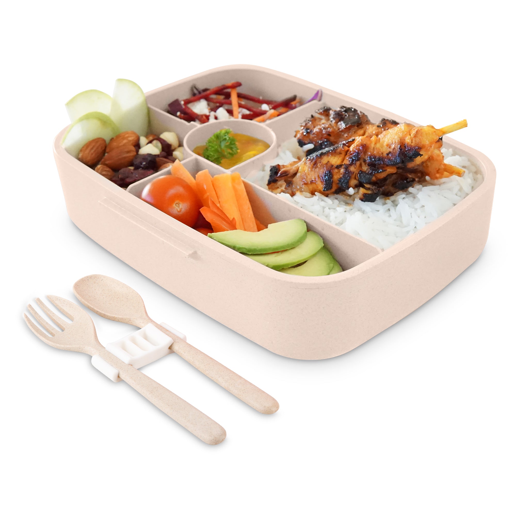 Bento Lunch Box with Cutlery - Beige
